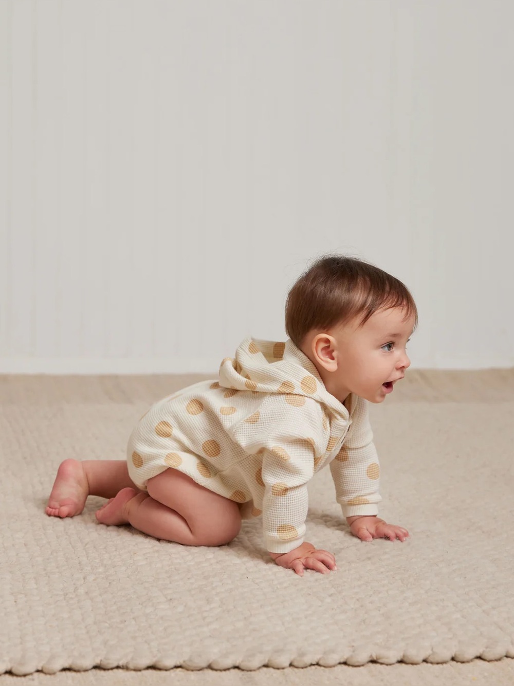 Quincy Mae Bubble Romper in “Butter Dots”